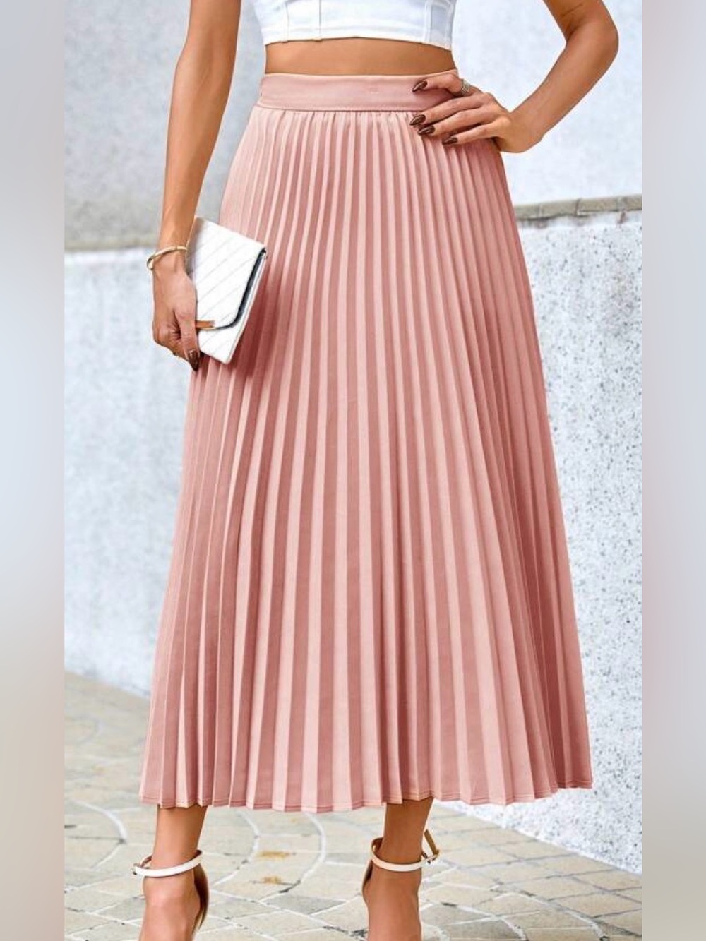 SHEIN Blush Pink Pleated Midi Skirt Flowy Teacher Feminine Spring NWOT Small/4
